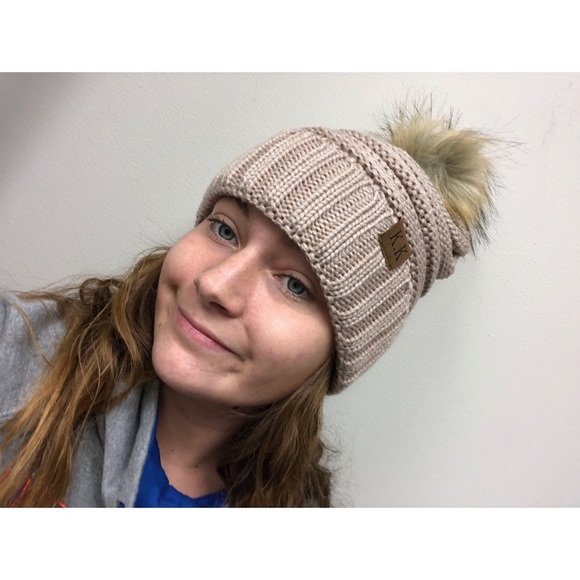 Women’s KK POM POM Beanie-Tan - Picture 2 of 2
